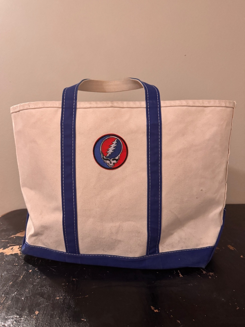 Vintage 90s L.L. Bean Boat & Tote Canvas Bag Steel Your Face Grateful Dead Patch